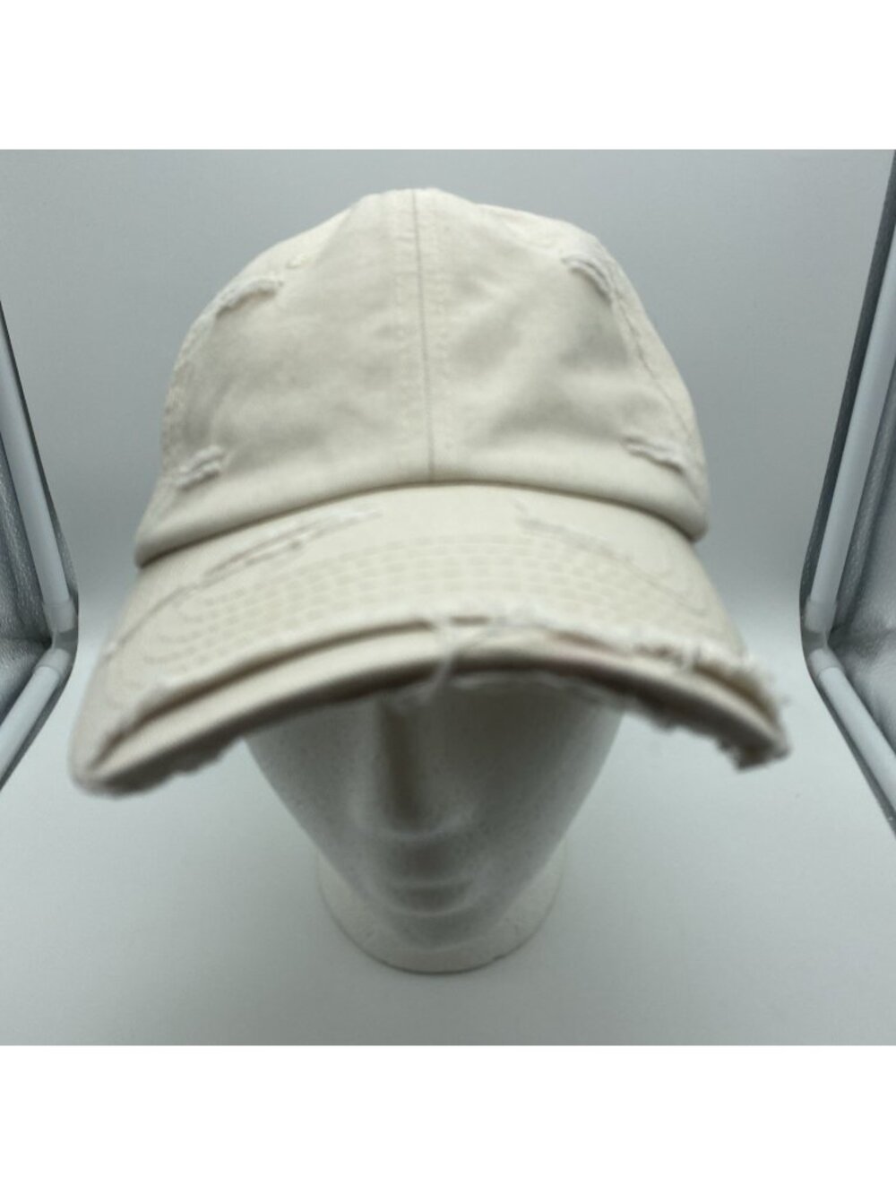 Tattered Cream Cotton Baseball Cap Unbranded Distressed Vintage Style